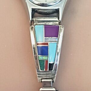 Native American Watch tips shoulders multistone inlay signed (1593)